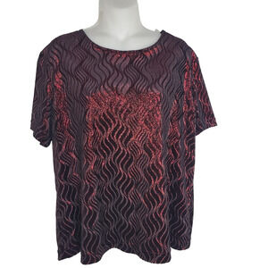 Soft Works Montreal Blouse Womens Large Maroon Textured Shimmer Velour Geometric